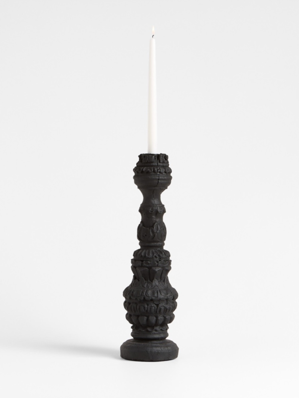 New! Crate&Barrel Black Carved Decorative Candle Holder
